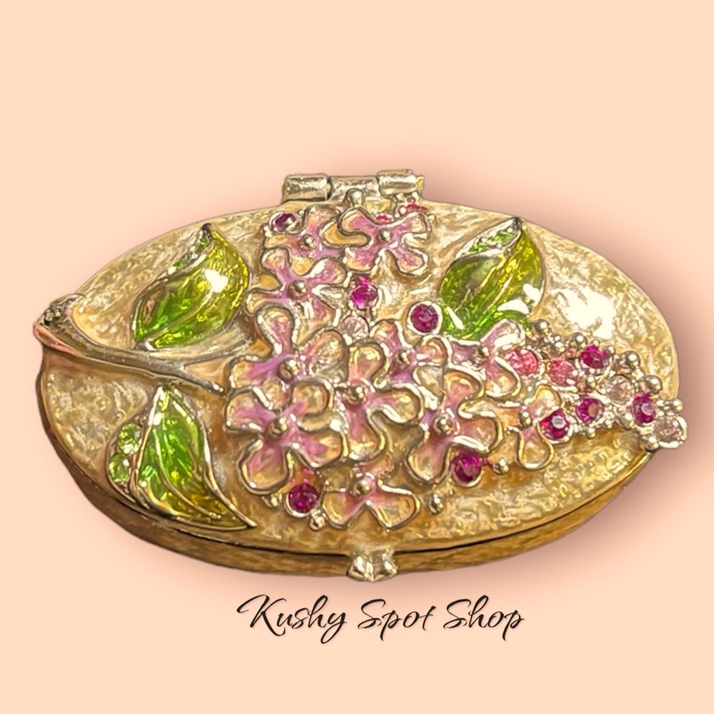 SOLD Signed Monet Enamel Flower w/ Pink & Magenta Rhinestones Pill/Trinket BoX